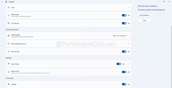 How to remove Text Formatting in Notepad in Windows 11 Notpad-Settings.png