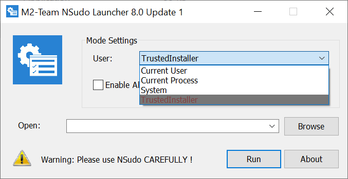 NSudo: run processes as System or TrustedInstaller on Windows nsudo.png