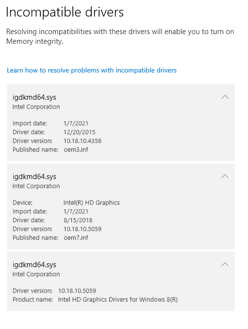 Integrated Intel graphics are not working. nt-turn-memory-integrity-due-intel-graphics-drivers-memory-integrity-intel-drivers-not-camptible.png