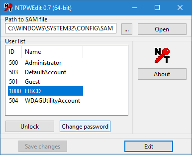 changing local win10 password when lost and stuck at login NTPWEdit_SC1.png