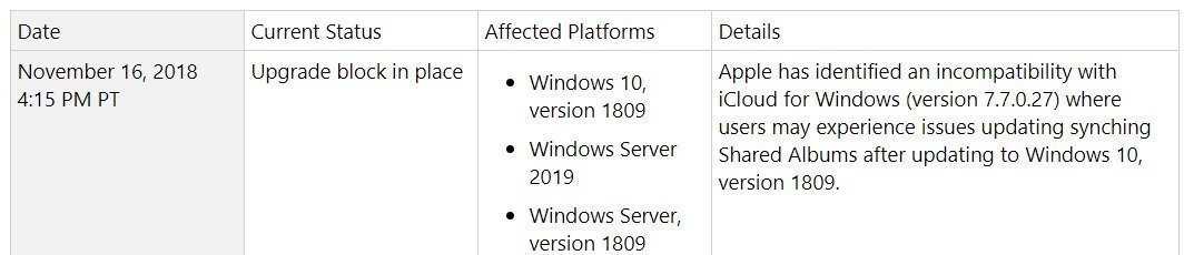 Windows 10 October update temporarily blocked on PCs with incompatible iCloud October-update-blocked.jpg