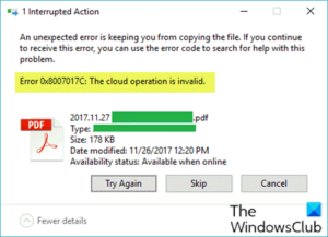 Work Folder sync Error 0x8007017C, The cloud operation is invalid on Windows 10 OneDrive-Error-0x8007017C-The-Cloud-Operation-is-invalid-300x217.png