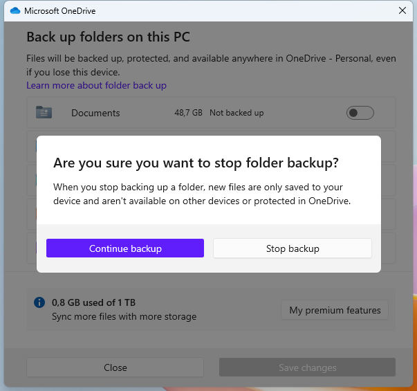 How to remove "Start back up" in Windows 11's File Explorer onedrive-stop-backup.png