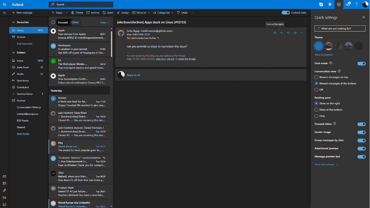 Is there any way that we can choose what shows in the new "dark mode"? outlook-dark.png