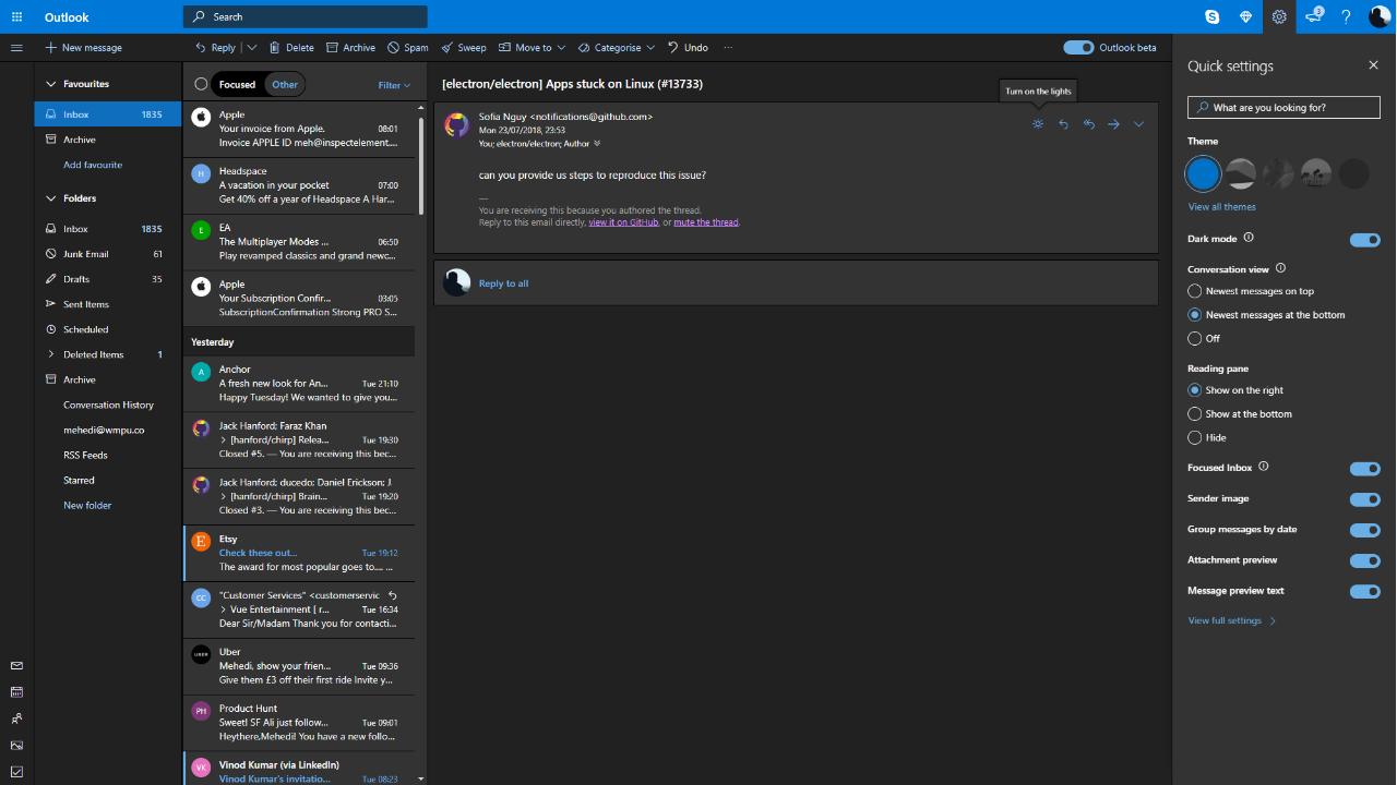 Some bugs caused by the "Force dark mode for web contents" flag have been fixed in the... outlook-dark.png