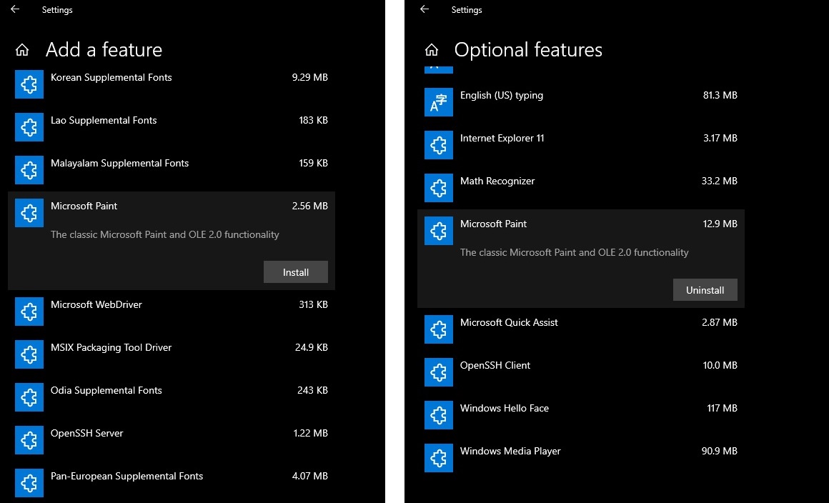 Microsoft adds Paint placeholder to Windows 10 Optional Features Paint-optional-feature.jpg
