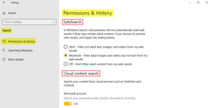 Search Settings in Windows 10 – Permissions, History, Searching Windows Permissions-and-History-300x154.png
