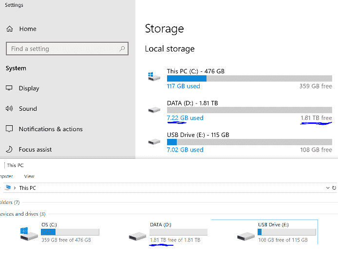 Windows Explorer showing incorrect free space for internal drive PFC6X1S.png