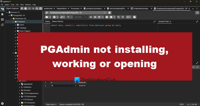 PGAdmin not installing, working or opening in Windows 11 pgadmin-not-working.png