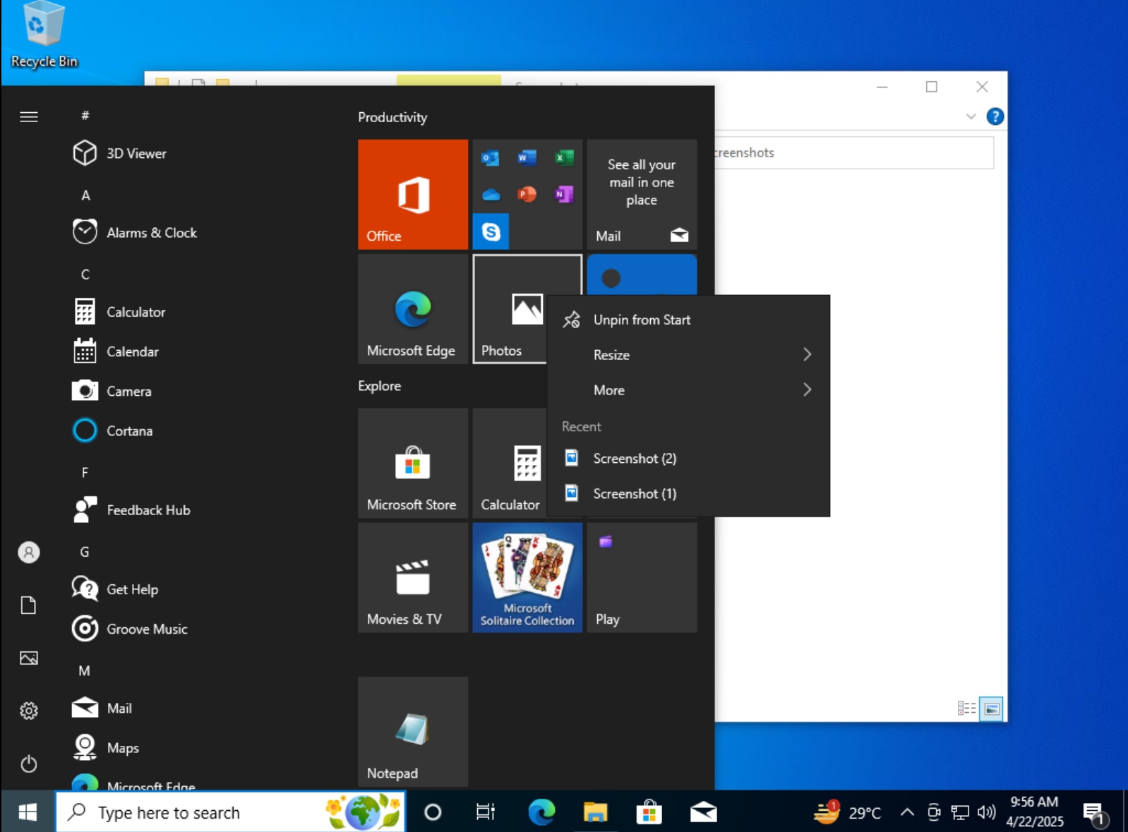 Windows 10 removes Start menu jump lists (file list) for tiles in April 2025 Update photos-app-jumplist-start-menu-windows-10.jpg