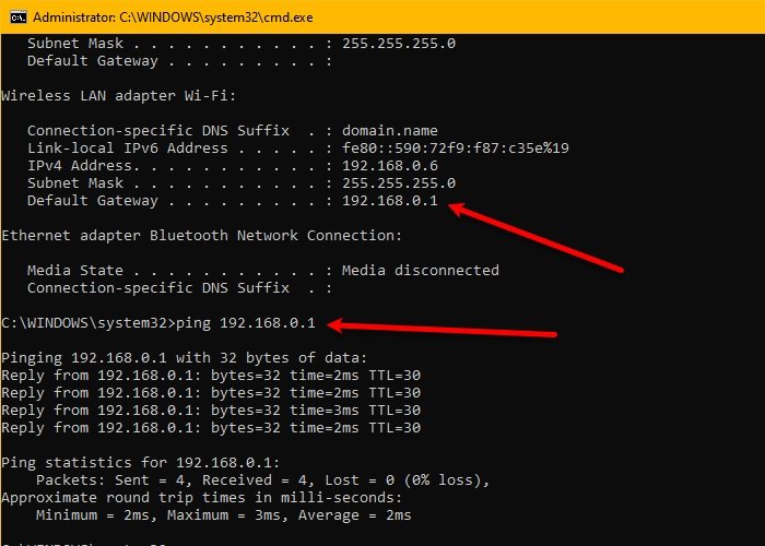 Internet not working after Windows 10 Update ping-router.jpg