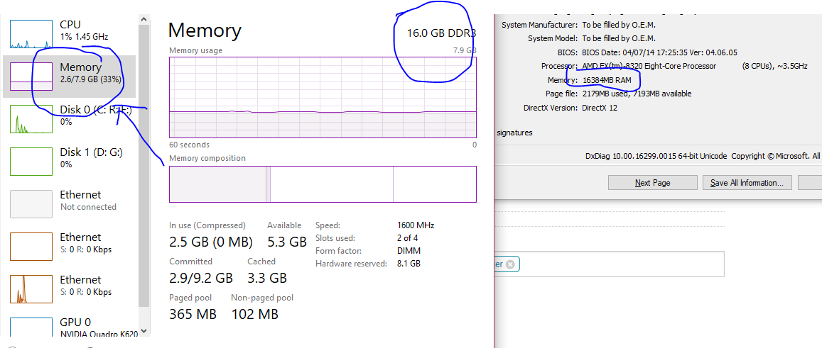 I installed 16gb of ram but task manager only a says 8gb of ram is installed, how do I fix... pOa60.png