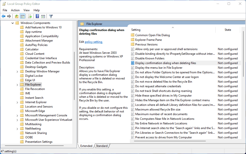 How to enable file delete confirmations on Windows 11 policy-file-delete-confirmation.png