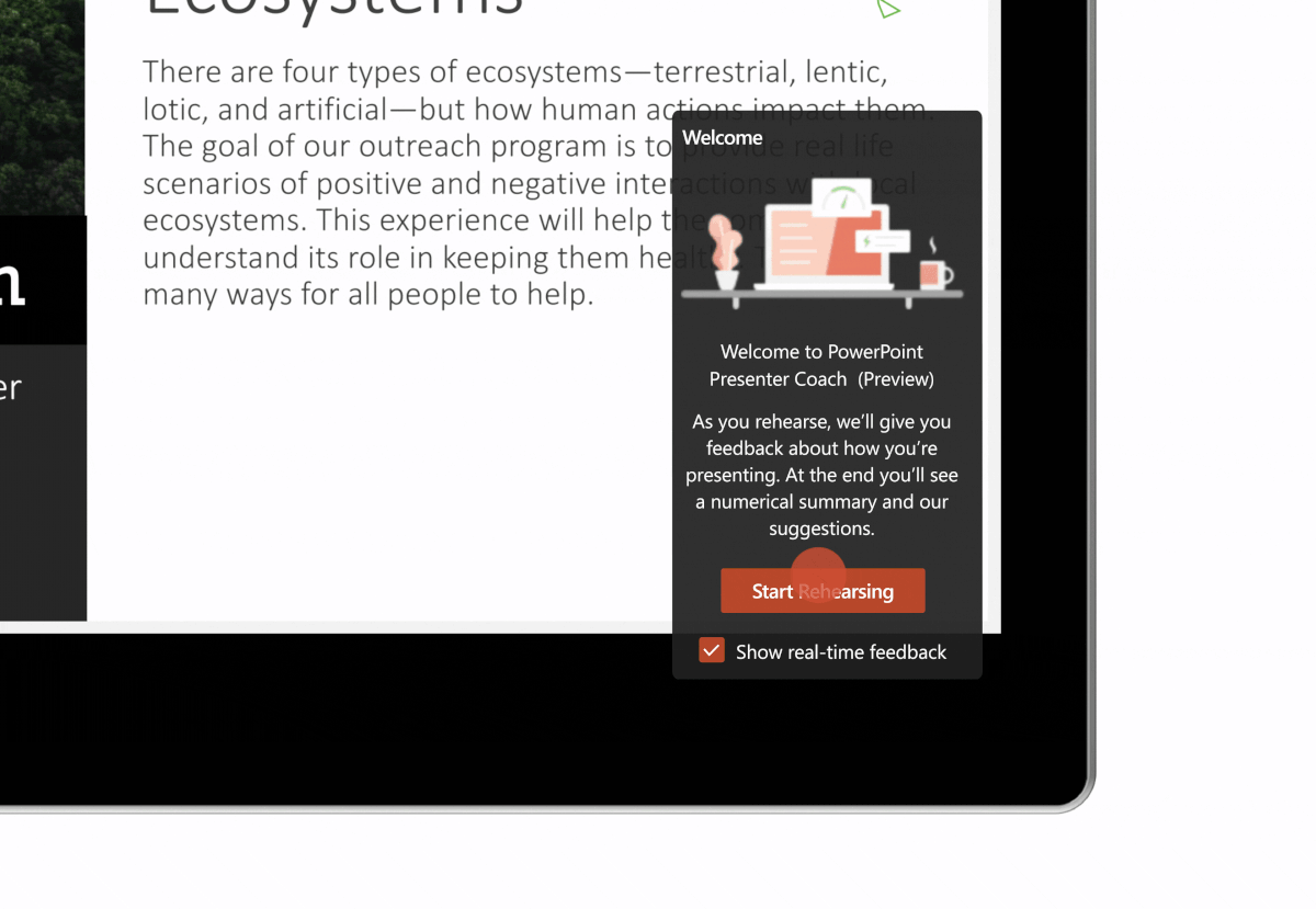 Microsoft 365 Personal and Family subscriptions generally available PowerPoint-Rehearsal.gif