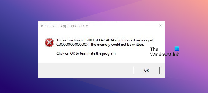 Prime.exe Application Error on Windows 11/10 primeexe-error.png