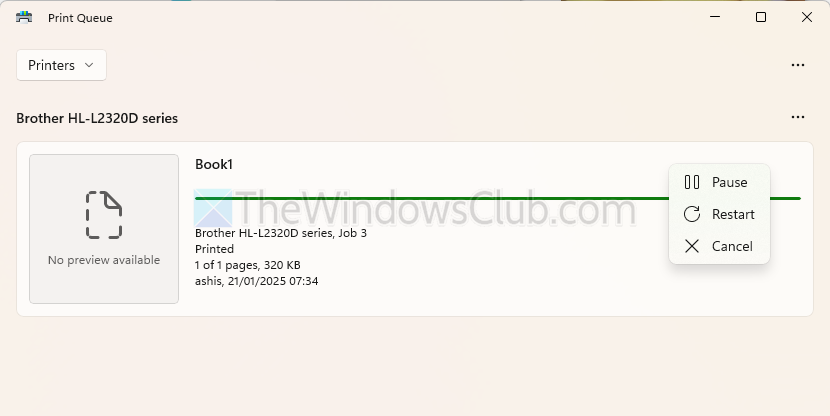 Enable Keep printed documents in Print queue on Windows 11 Print-Queue-Finished-Job-Reprint.png