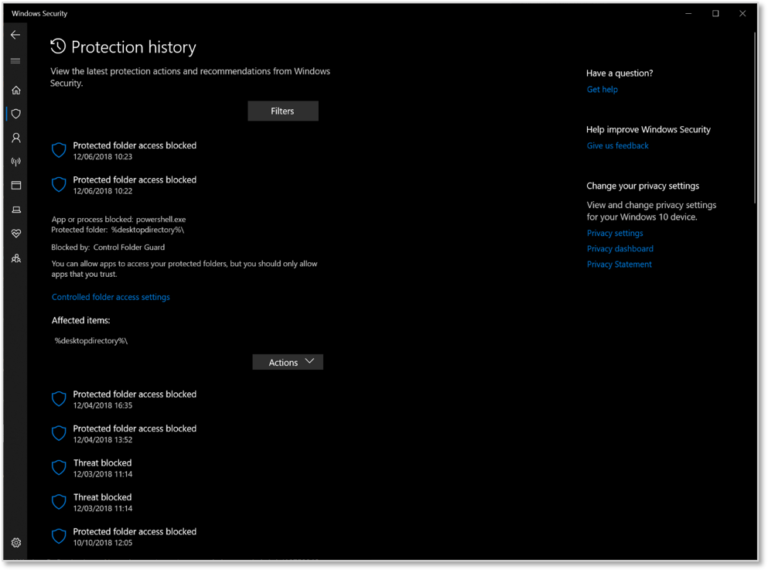 Windows 10 19H1 to come with Windows Security app improvements Protection-History.png