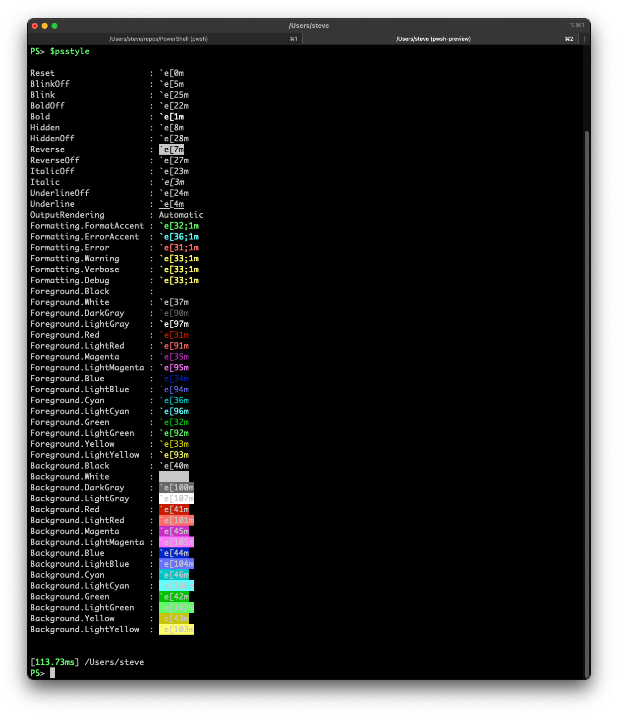 PowerShell 7.2.0 preview 2 released PSStyle-output.png