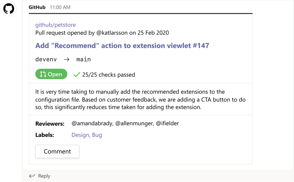 Announcing the GitHub integration with Microsoft Teams pull-request-opened.png