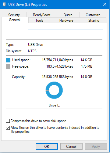 USB stick works with exFat but not with NTFS when full Pyt5bYf.png