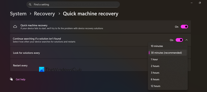 How to configure Quick Machine Recovery Settings in Windows 11 qmr-configure.png