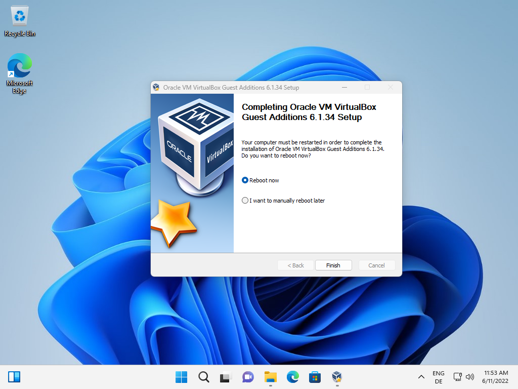 How to change the Windows screen size in VirtualBox? reboot.png
