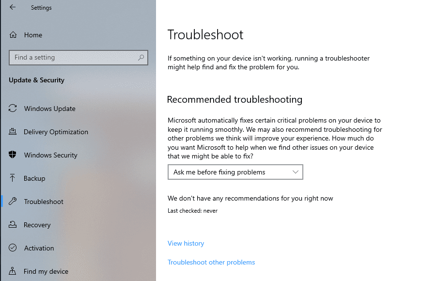 How to configure Recommended Troubleshooting on Windows 10 recommended-troubleshooting.png