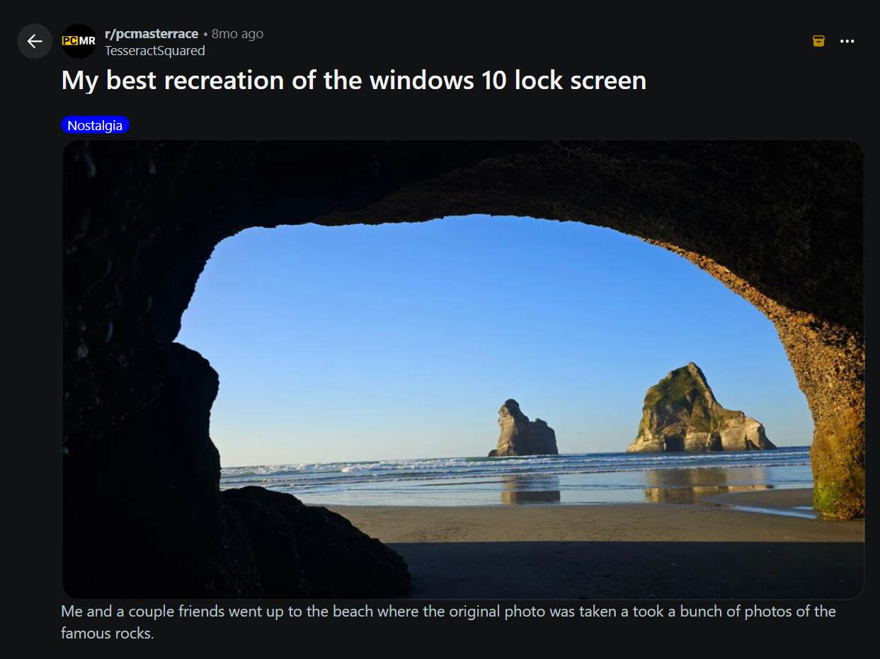 The Windows 10 lock screen photo is becoming a travel destination, and it’s a real New... Reddit-post-about-Windows-10-lock-screen.png