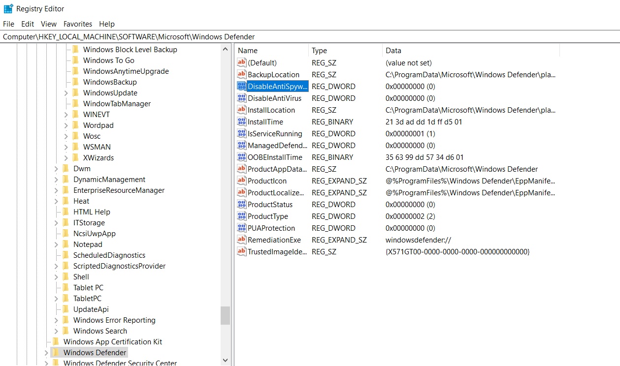 Windows 10 now blocks malware from disabling Microsoft Defender Registry-editor.jpg
