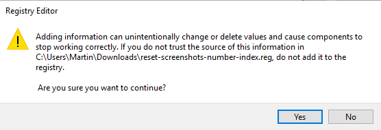 How to reset the Screenshots counter on Windows 10 reset-screenshot-index.png