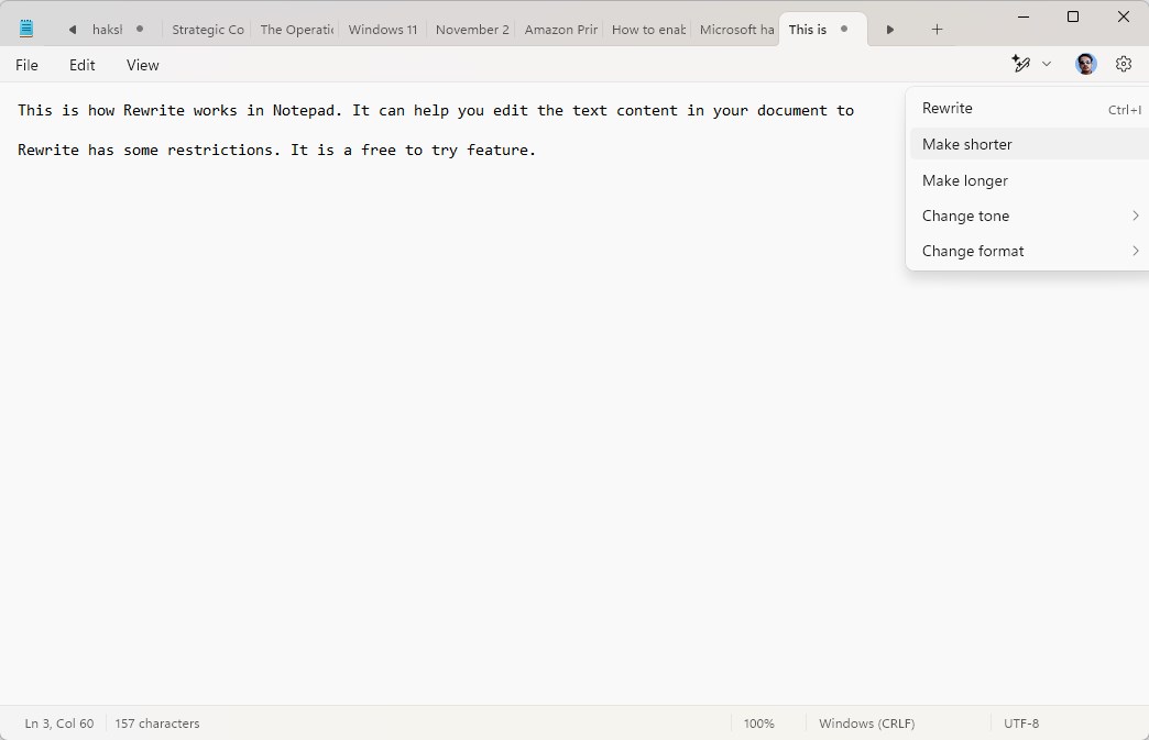 Here's a closer look at Rewrite AI in Notepad Rewrite-demo-in-notepad-windows-11.jpg
