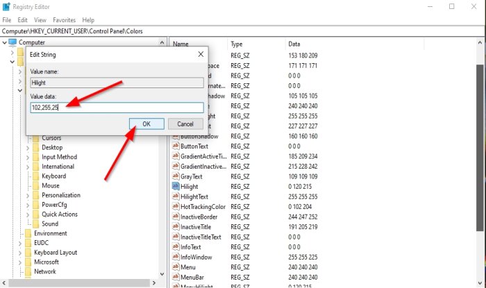 How to change the Background Color of selected or highlighted Text in Windows 10 RGB-Numbers.jpg