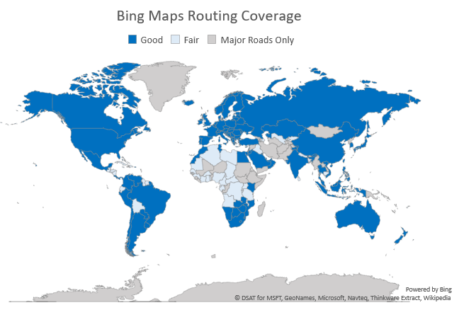 Bing Maps gets Real Time Updates, Trip Frequency, and Alternate Routes RoutingCoverage.png