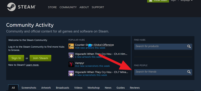 How to search for users on Steam Search-users-in-Community-tab-Steam.png