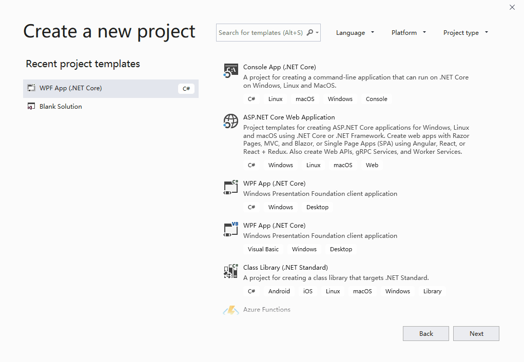 Visual Studio 2019 version 16.2 Generally Available and 16.3 Preview 1 SearchAccuracyinProjectTemplate.gif