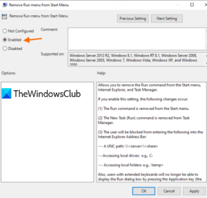 Enable or disable Run Command (Win+R) box in Windows 10 select-enabled-option-and-save-300x286.png