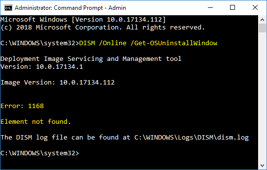 How to increase the number of days to roll back Windows to a previous version of Windows... set-number-days-can-go-back-previous-version-windows-dism-getosuninstallwindow-element-not-found.png
