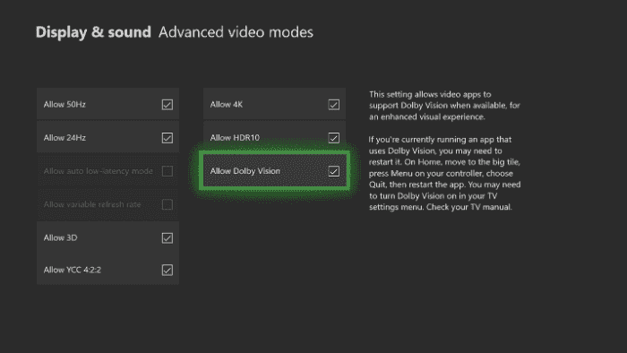 Dolby Vision for Xbox One Insiders - 1810 System Update Settings1_700.png