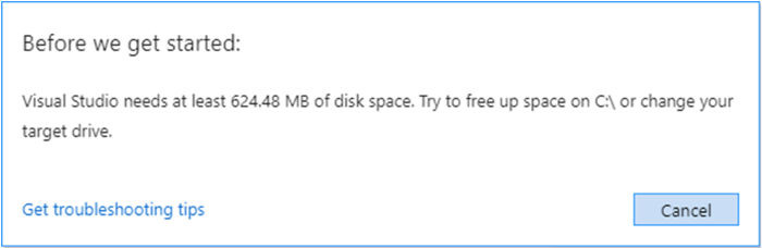 New Visual Studio 2019 version 16.2 Preview 2 released setupoutofspace.png