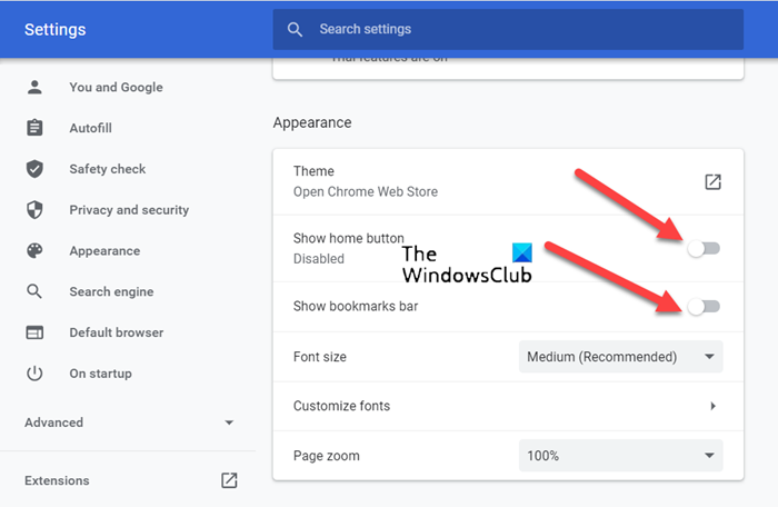 Chrome Top Toolbar Missing in Windows 11/10 show-bookmarks-option.png