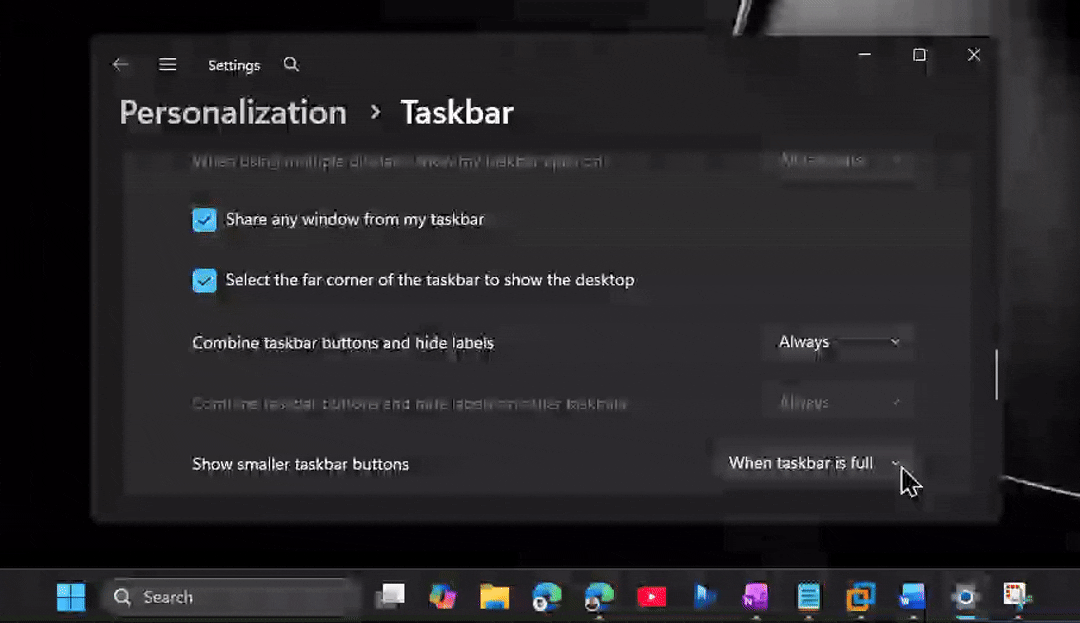 Sorry Microsoft, Windows 10 taskbar is still better than Windows 11, and here’s why Show-smaller-taskbar-buttons-old-option-in-Windows-11-2.gif