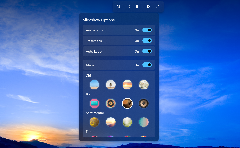 Photos app for Windows 11 insiders adds Slideshow, Timeline Scrollbar and Spot Fix Slideshow-options-in-Photos-app.png