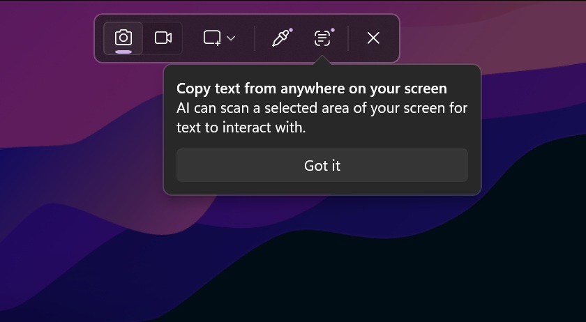 Windows 11’s Win + Shift + S now lets you annotate on screen, rolling out to everyone snipping-tool-ai-text-extractor.jpg