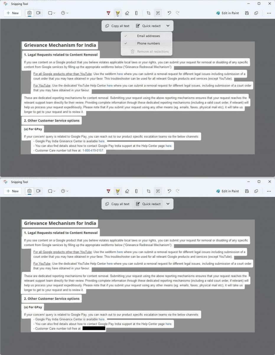 Windows 11's Snipping Tool is getting a text recognition feature called Text Actions Snipping-Tool-quick-redact-email-addresses-phone-numbers-scaled.jpg