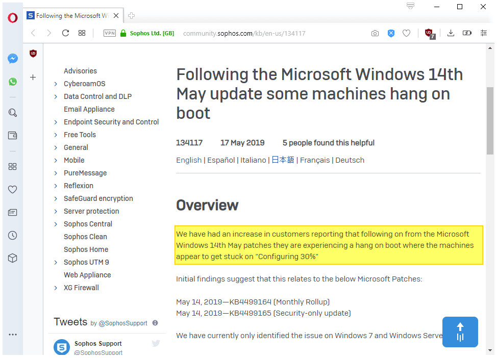 May 2019 updates for Windows 7 and Server 2008 R2 don't play nice with McAfee or Sophos... sophos-updates-issue.png