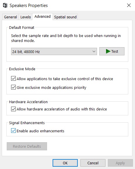 Windows 10 KB4556799: Audio issues, temporary data loss Speaker-properties.jpg