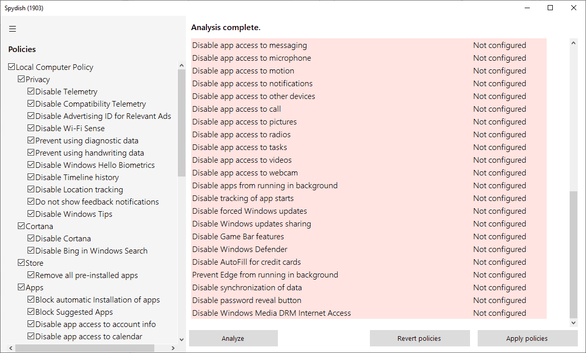 Spydish: quickly check Windows 10 Group Policy privacy settings spydish-windows-10-privacy-group-policy.png