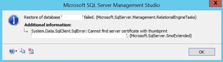 Fix: Cannot find server certificate with thumbprint while restoring SQL database sqlrestoretde.jpg