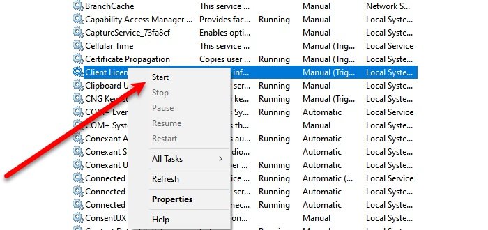 CLIPSVC (Client License Service) not starting in Windows 10; How to enable ClipSvc? start-CLIPSVC.jpg