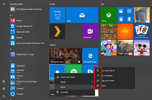 Windows 10 floating Taskbar menu design spotted in preview builds start-menu-3-1.png